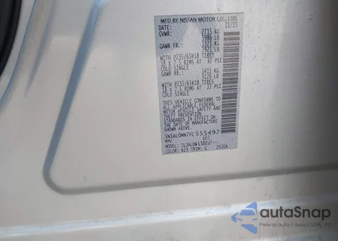 2015 Infiniti Qx60 из США, поврежденный, VIN 5N1AL0MN7FC555497